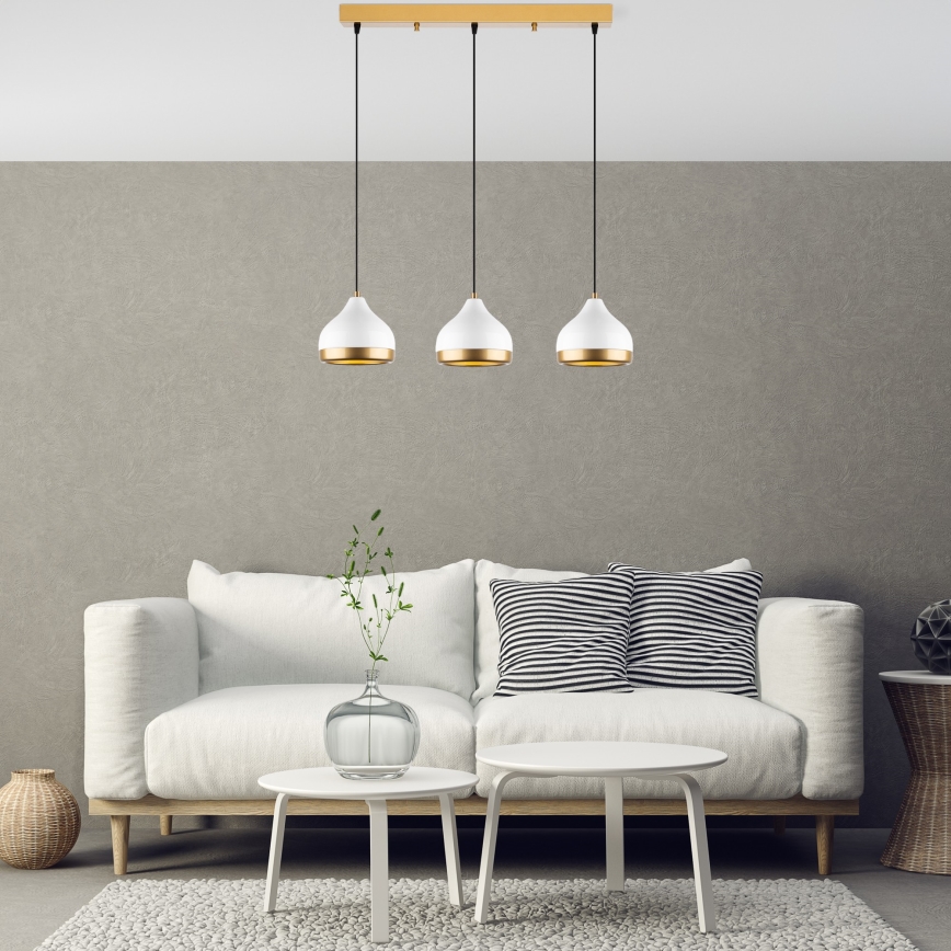Pakabinamas šviestuvas ant laido YILDO 3xE27/40W/230V balta/auksinė