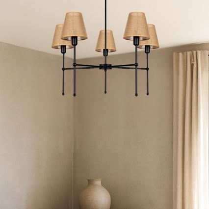 Pakabinamas šviestuvas ant strypo MADELA 5xE14/40W/230V džiutas/juoda