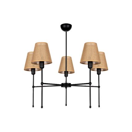 Pakabinamas šviestuvas ant strypo MADELA 5xE14/40W/230V džiutas/juoda