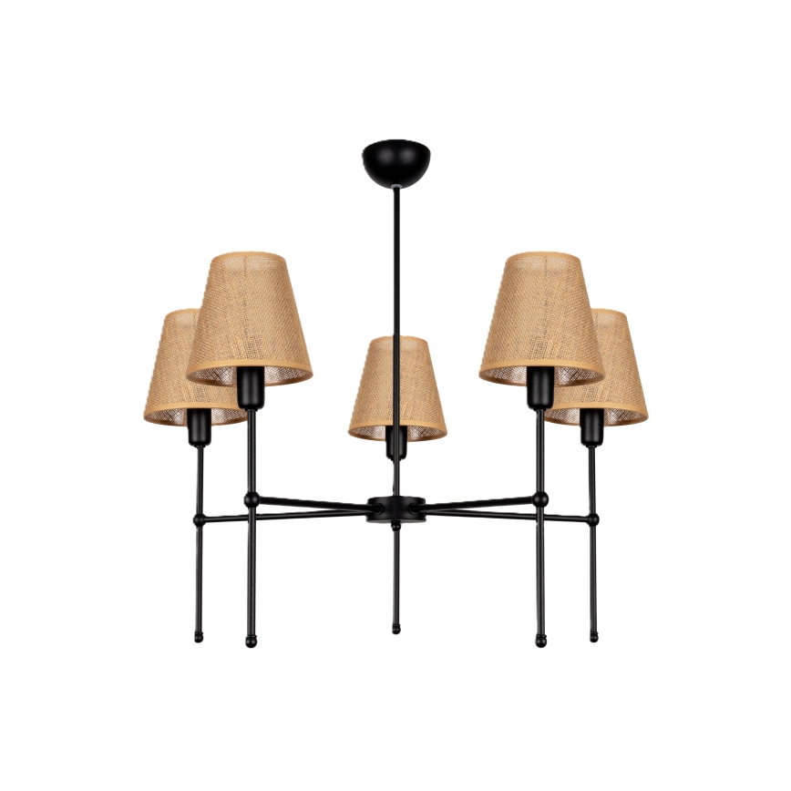 Pakabinamas šviestuvas ant strypo MADELA 5xE14/40W/230V džiutas/juoda