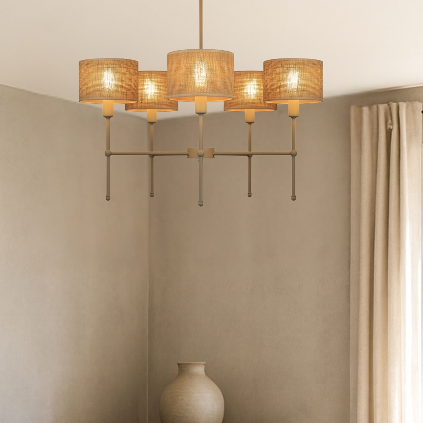 Pakabinamas šviestuvas ant strypo MADELA 5xE14/40W/230V džiutas/smėlinė