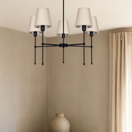 Pakabinamas šviestuvas ant strypo MADELA 5xE14/40W/230V smėlinė/juoda