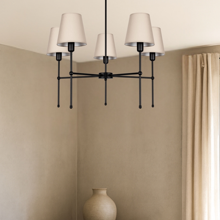 Pakabinamas šviestuvas ant strypo MADELA 5xE14/40W/230V smėlinė/juoda