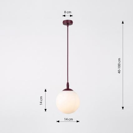 Pakabinamas šviestuvas ant troselio COSMO 1xE14/10W/230V skersmuo 14 cm raudonas/baltas