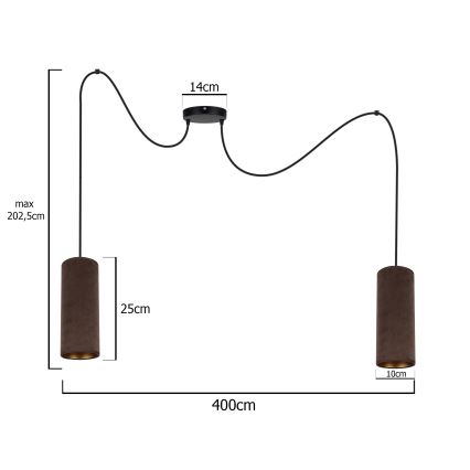 Pakabinamas šviestuvas ant laido AVALO 2xE27/60W/230V voras ruda/vario spalva