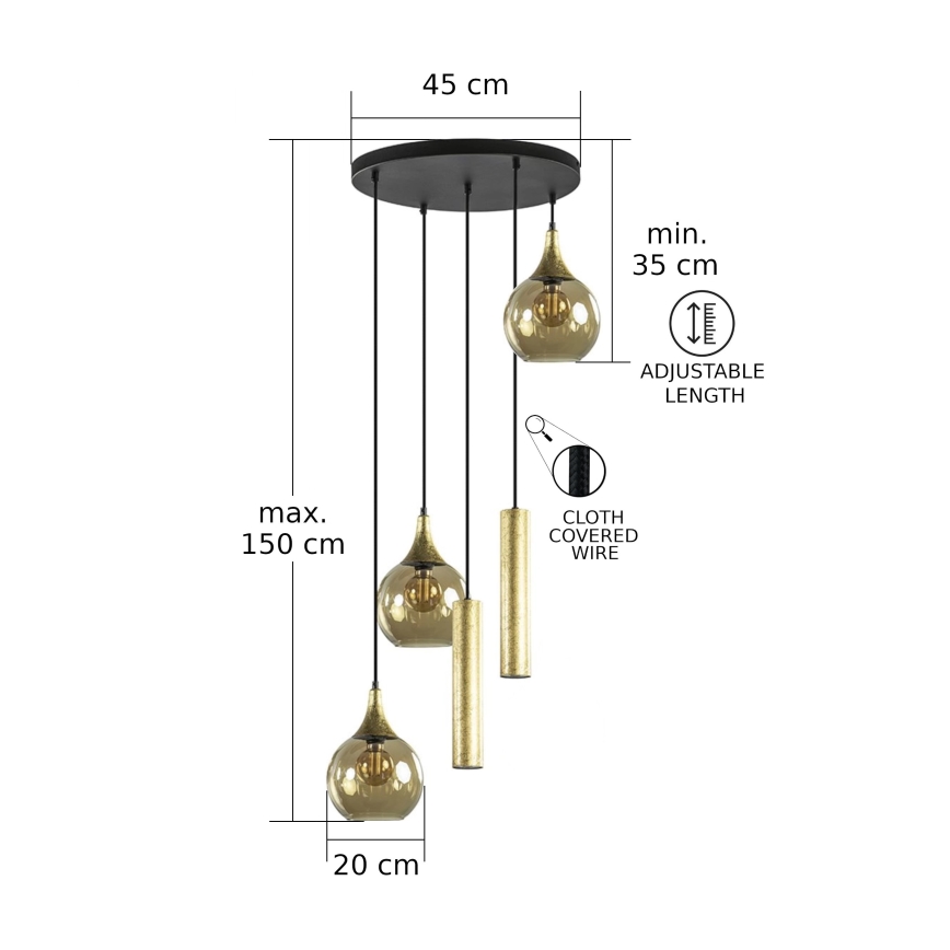 Pakabinamas šviestuvas ant laido CALYPSO 2xGU10/60W/230V + 3xE27/60W juoda/auksinė