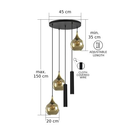 Pakabinamas šviestuvas ant laido CALYPSO 2xGU10/60W/230V + 3xE27/60W juoda/auksinė