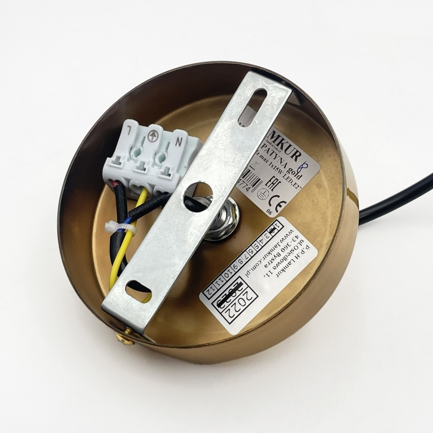 Pakabinamas šviestuvas HECTOR su laidu, 1xE27/15W/230V, balta/žalvaris, skersmuo 20 cm