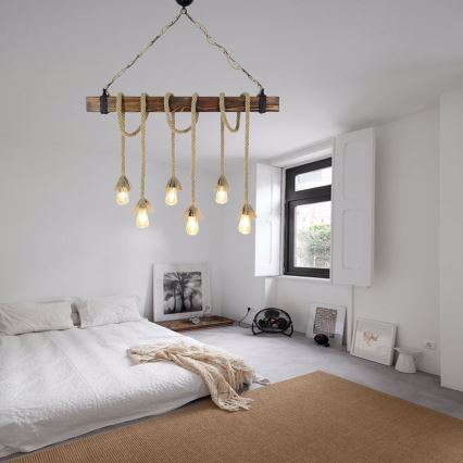 Pakabinamas šviestuvas KUTUK su laidu, 6xE27/40W/230V, iš pušies