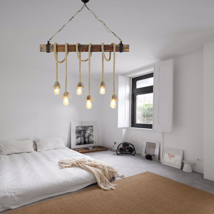 Pakabinamas šviestuvas KUTUK su laidu, 6xE27/40W/230V, iš pušies