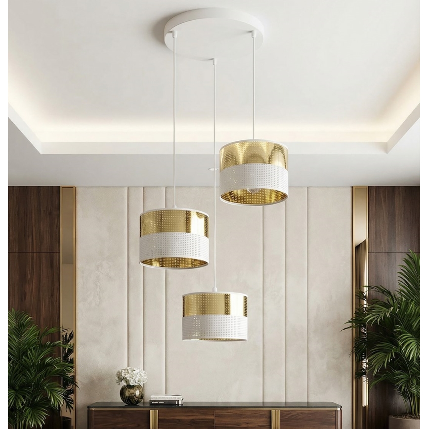Pakabinamas šviestuvas LUX su laidu 3xE27/15W/230V balta/auksinė