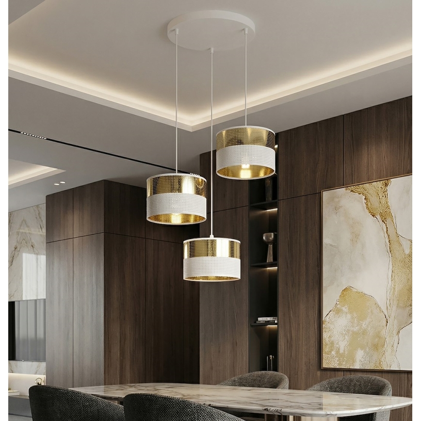 Pakabinamas šviestuvas LUX su laidu 3xE27/15W/230V balta/auksinė