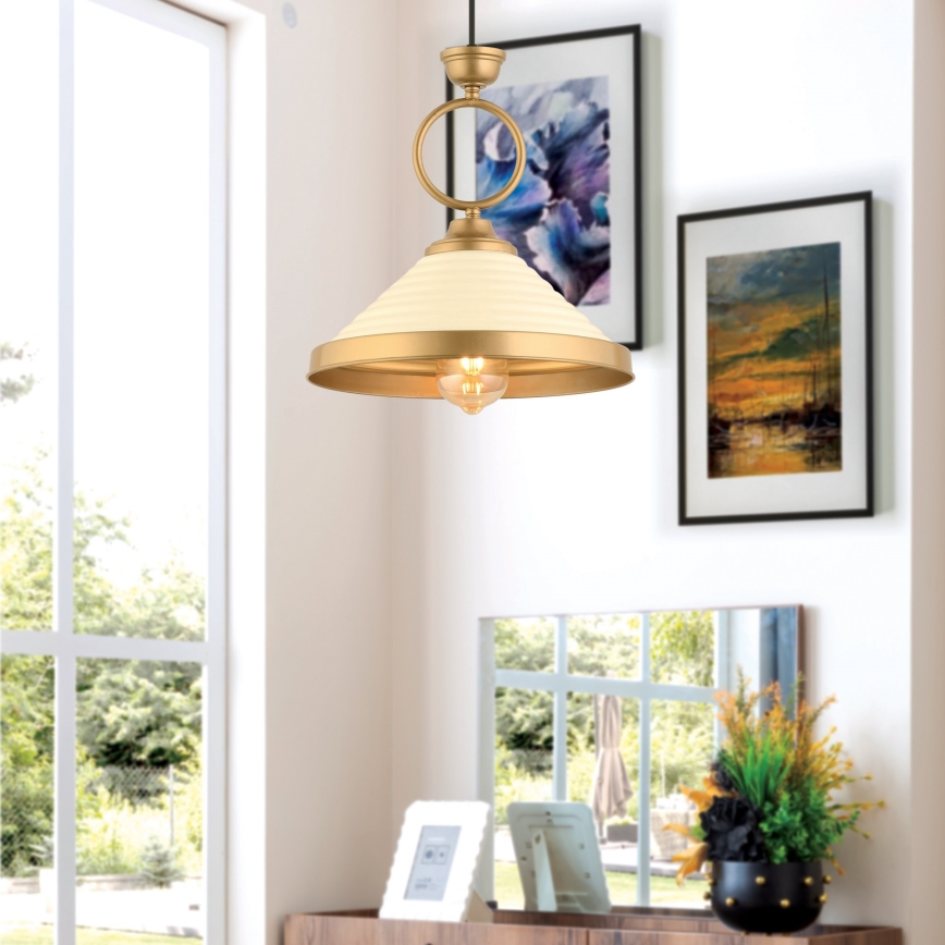 Pakabinamas šviestuvas MONZA ant laido 1xE27/40W/230V, skersmuo 30 cm, kreminė/bronzinė