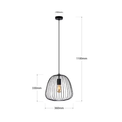 Pakabinamas šviestuvas OVELLA su laidu, 1xE27/15W/230V, skersmuo 36 cm, juodas