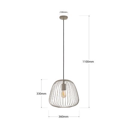 Pakabinamas šviestuvas OVELLA su laidu 1xE27/15W/230V, skersmuo 36 cm, pilkas