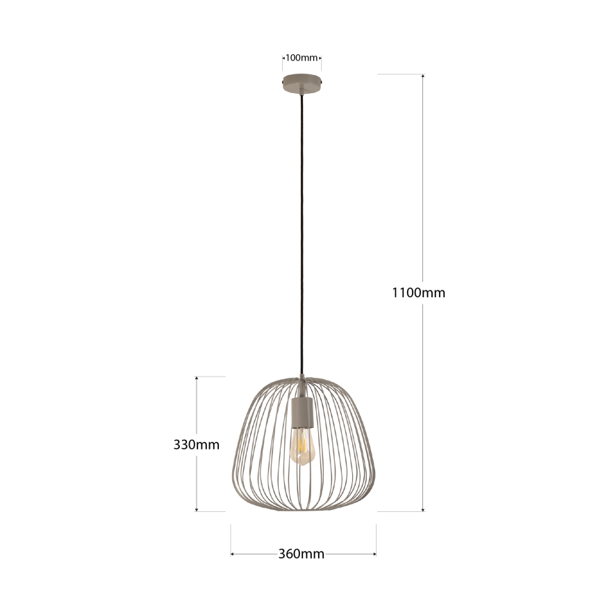 Pakabinamas šviestuvas OVELLA su laidu 1xE27/15W/230V, skersmuo 36 cm, pilkas