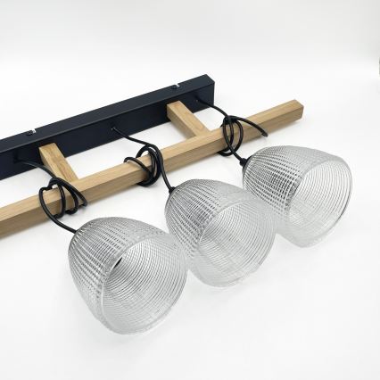 Pakabinamas šviestuvas su kabeliu LEANDRA 3xE27/15W/230V ąžuolas/juoda