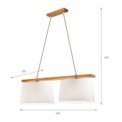 Pakabinamas šviestuvas su laidu AIDA, 2x E27, 60 W, 230 V, skersmuo 35 cm, ąžuolas