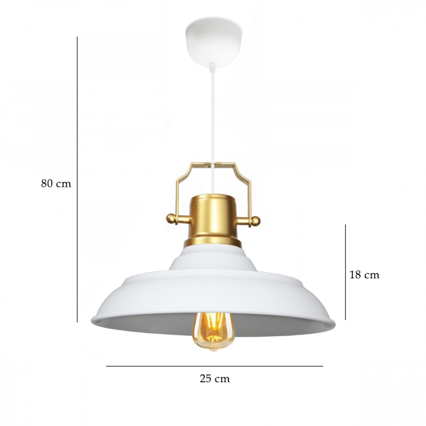 Pakabinamas šviestuvas su laidu AYD 1xE27/40W/230V balta/auksinė