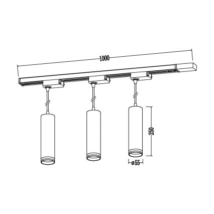 Pakabinamas šviestuvas su laidu bėginėje sistemoje PIPE 3xGU10/10W/230V juodas