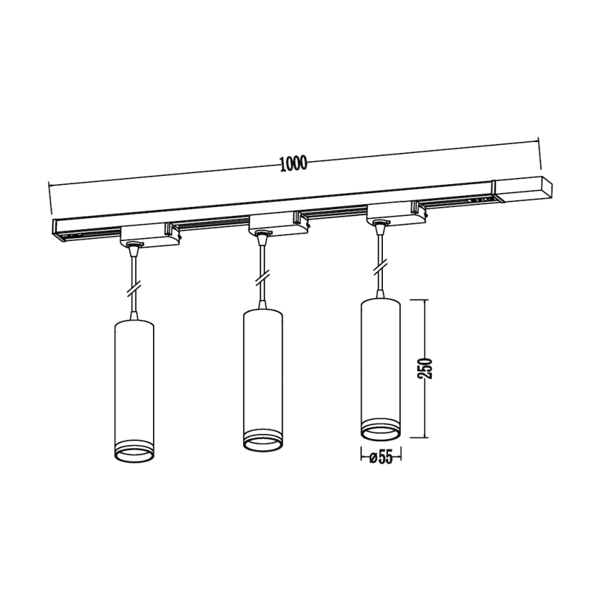 Pakabinamas šviestuvas su laidu bėginėje sistemoje PIPE 3xGU10/10W/230V juodas