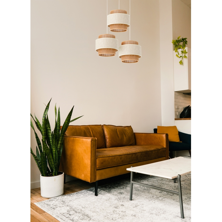 Pakabinamas šviestuvas su laidu BOHO 3xE27/60W/230V kreminė/džiutas