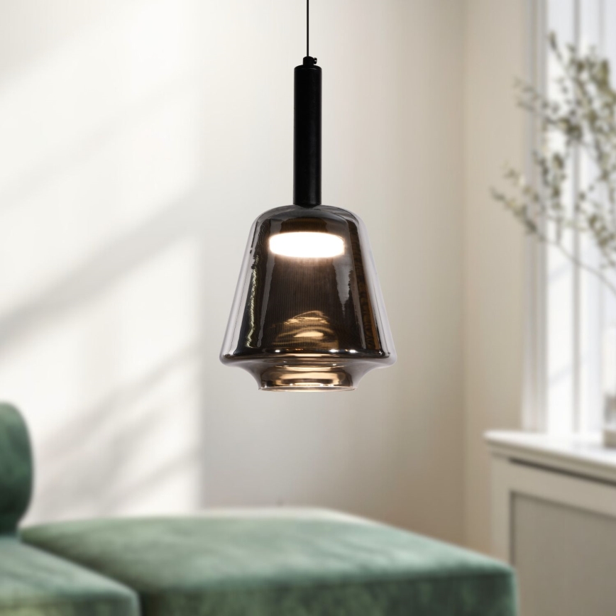 Pakabinamas šviestuvas su laidu BUENO 1xGX53/9W/230V Ø 18 cm dūminė juoda
