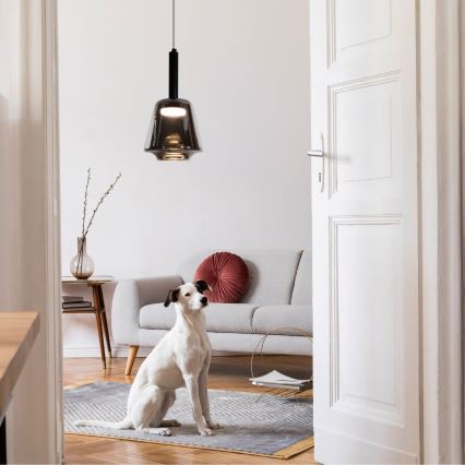 Pakabinamas šviestuvas su laidu BUENO 1xGX53/9W/230V Ø 18 cm dūminė juoda