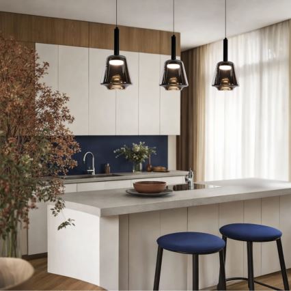 Pakabinamas šviestuvas su laidu BUENO 1xGX53/9W/230V Ø 18 cm dūminė juoda