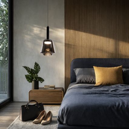 Pakabinamas šviestuvas su laidu BUENO 1xGX53/9W/230V Ø 18 cm dūminė juoda
