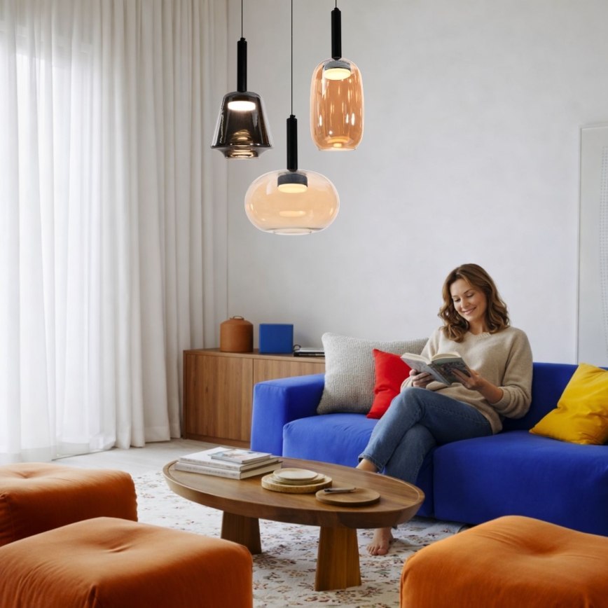 Pakabinamas šviestuvas su laidu BUENO 1xGX53/9W/230V Ø 18 cm dūminė juoda