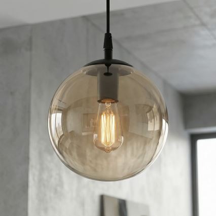 Pakabinamas šviestuvas su laidu COSMO 1xE14/10W/230V skersmuo 14 cm juodas/dūminė smėlinė
