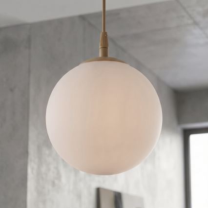 Pakabinamas šviestuvas su laidu COSMO 1xE14/10W/230V, skersmuo 14 cm, smėlio spalvos/balta