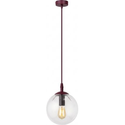 Pakabinamas šviestuvas su laidu COSMO 1xE14/10W/230V Ø 14 cm raudonas/permatomas