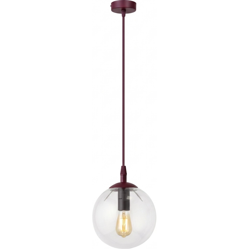 Pakabinamas šviestuvas su laidu COSMO 1xE14/10W/230V Ø 14 cm raudonas/permatomas