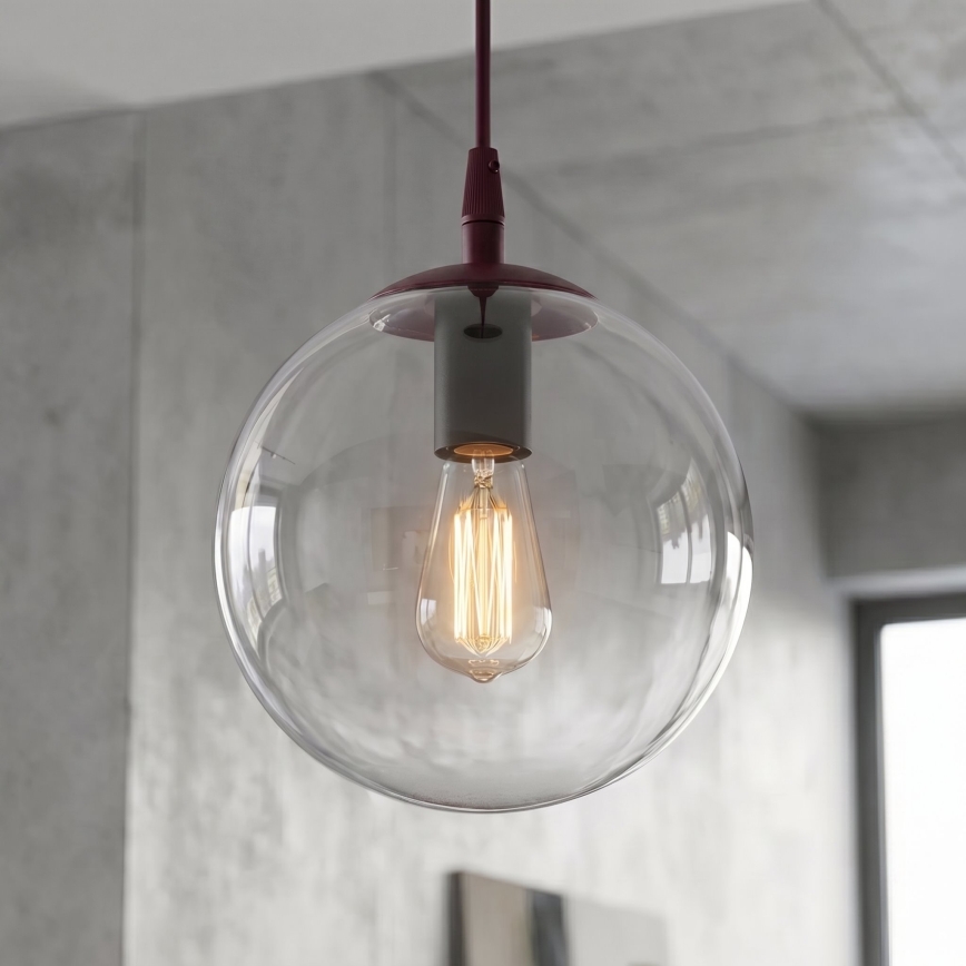 Pakabinamas šviestuvas su laidu COSMO 1xE14/10W/230V Ø 14 cm raudonas/permatomas