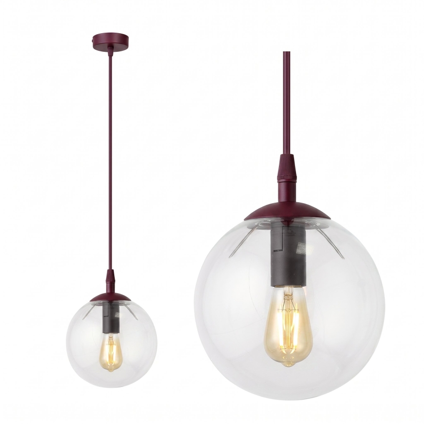 Pakabinamas šviestuvas su laidu COSMO 1xE14/10W/230V Ø 14 cm raudonas/permatomas