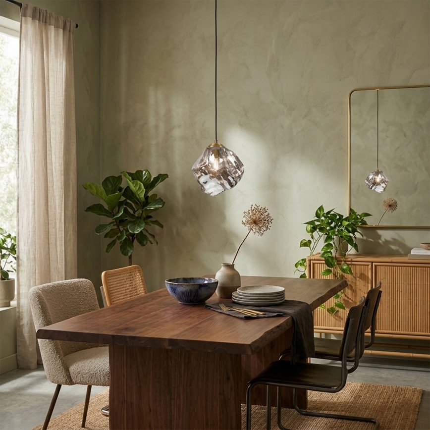 Pakabinamas šviestuvas su laidu CRISTAL 1xE14/15W/230V žalvaris/dūminė juoda