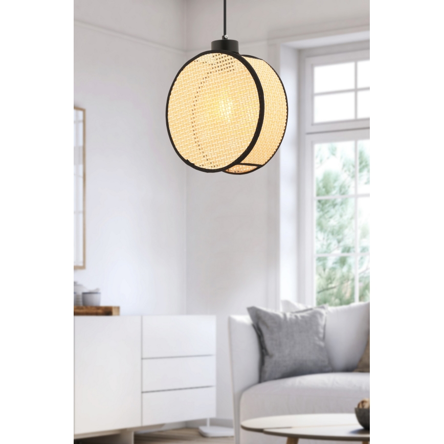 Pakabinamas šviestuvas su laidu DRUM 1xE27/60W/230V smėlinė/juoda