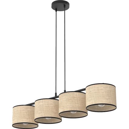Pakabinamas šviestuvas su laidu ECO 4xE27/15W/230V, smėlio spalvos / rotangas