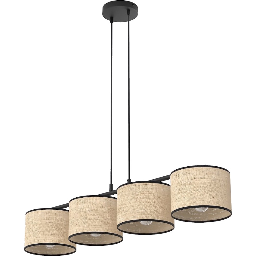 Pakabinamas šviestuvas su laidu ECO 4xE27/15W/230V, smėlio spalvos / rotangas