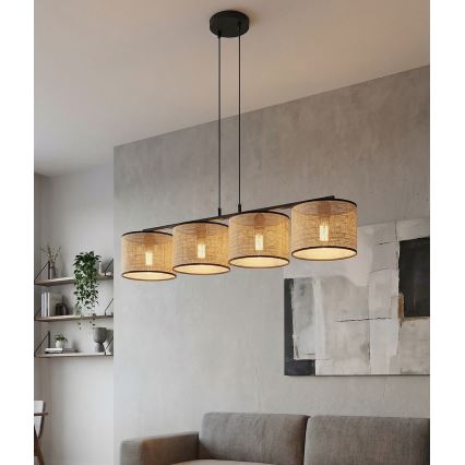 Pakabinamas šviestuvas su laidu ECO 4xE27/15W/230V, smėlio spalvos / rotangas