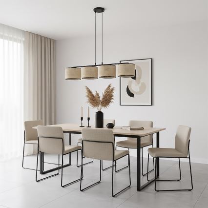 Pakabinamas šviestuvas su laidu ECO 4xE27/15W/230V, smėlio spalvos / rotangas
