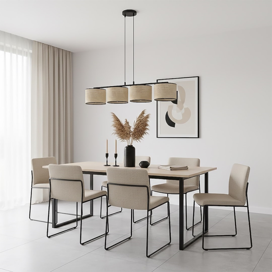 Pakabinamas šviestuvas su laidu ECO 4xE27/15W/230V, smėlio spalvos / rotangas