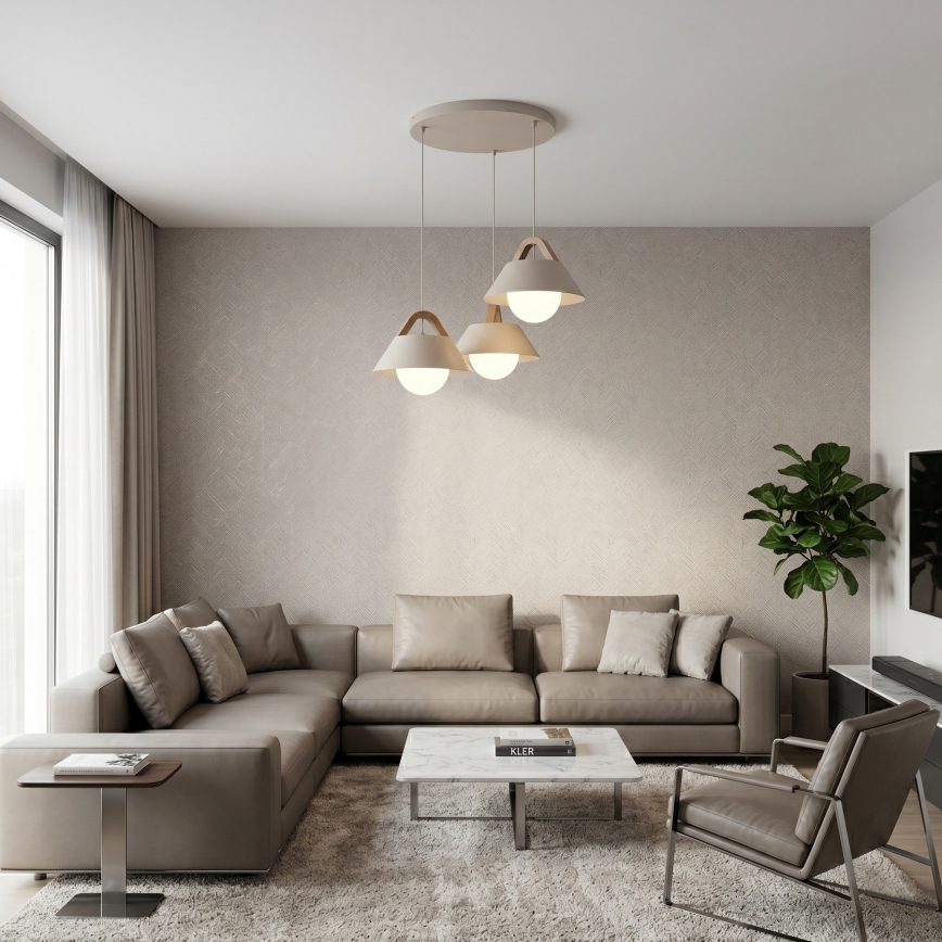 Pakabinamas šviestuvas su laidu FUNDA 3xE27/15W/230V, smėlio spalvos