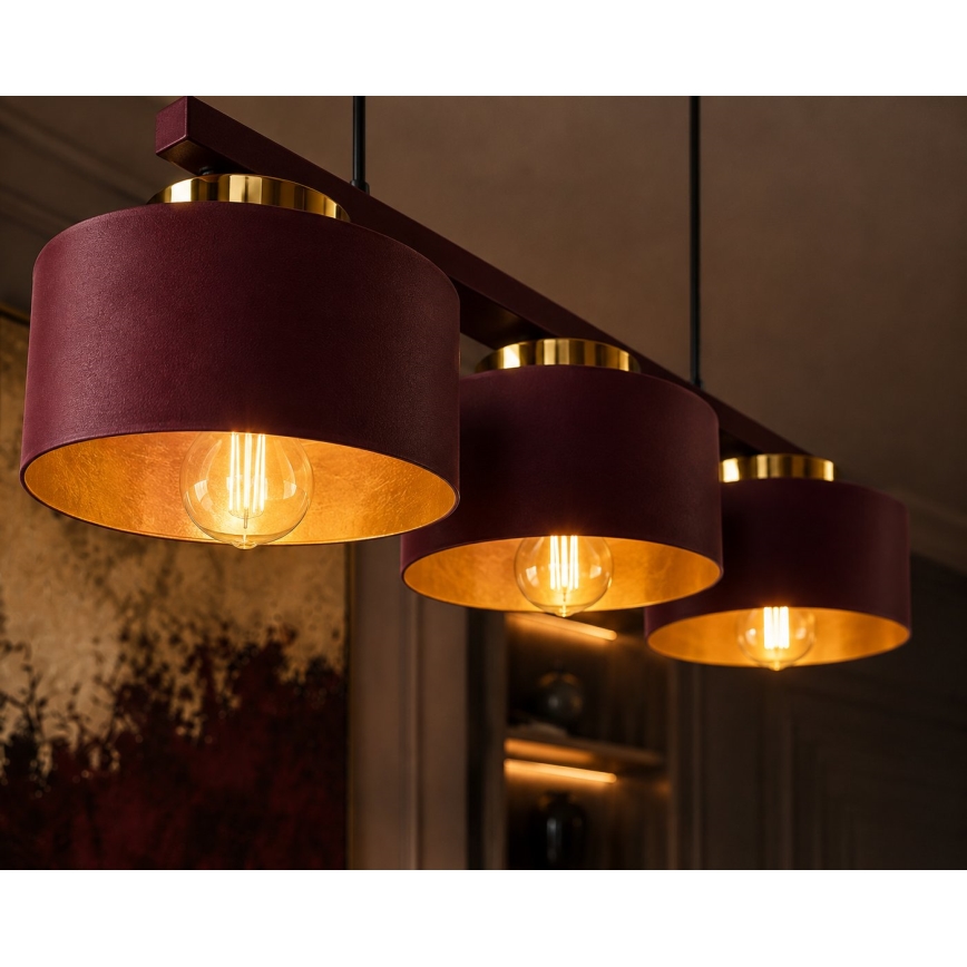 Pakabinamas šviestuvas su laidu IGNIA 3xE27/60W/230V vyno/auksinė