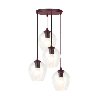 Pakabinamas šviestuvas su laidu ISTAR 4xE27/15W/230V Ø 40 cm raudonas/skaidrus