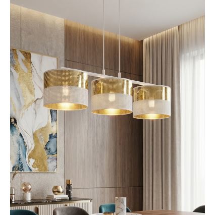 Pakabinamas šviestuvas su laidu LUX 3xE27/15W/230V balta/auksinė