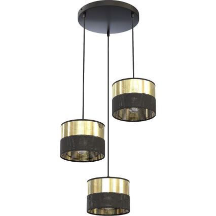 Pakabinamas šviestuvas su laidu LUX 3xE27/15W/230V juoda/auksinė