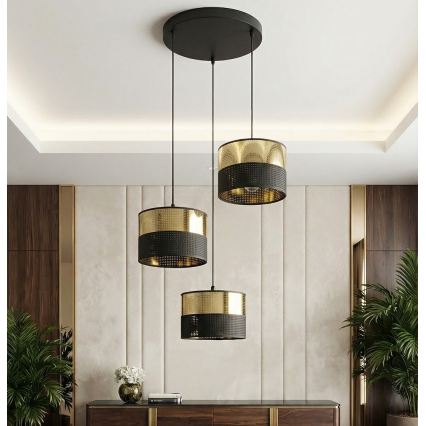 Pakabinamas šviestuvas su laidu LUX 3xE27/15W/230V juoda/auksinė